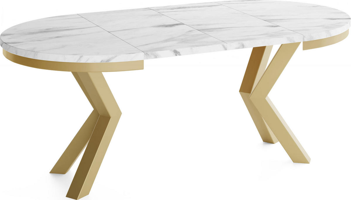 ESSTISCH Clara Gold runder ausziehbarer, Marmor Weiß 120-200/120/76 cm - Ecru/Goldfarben, Holzwerkstoff/Metall (120/120/76cm) - WFL GROUP