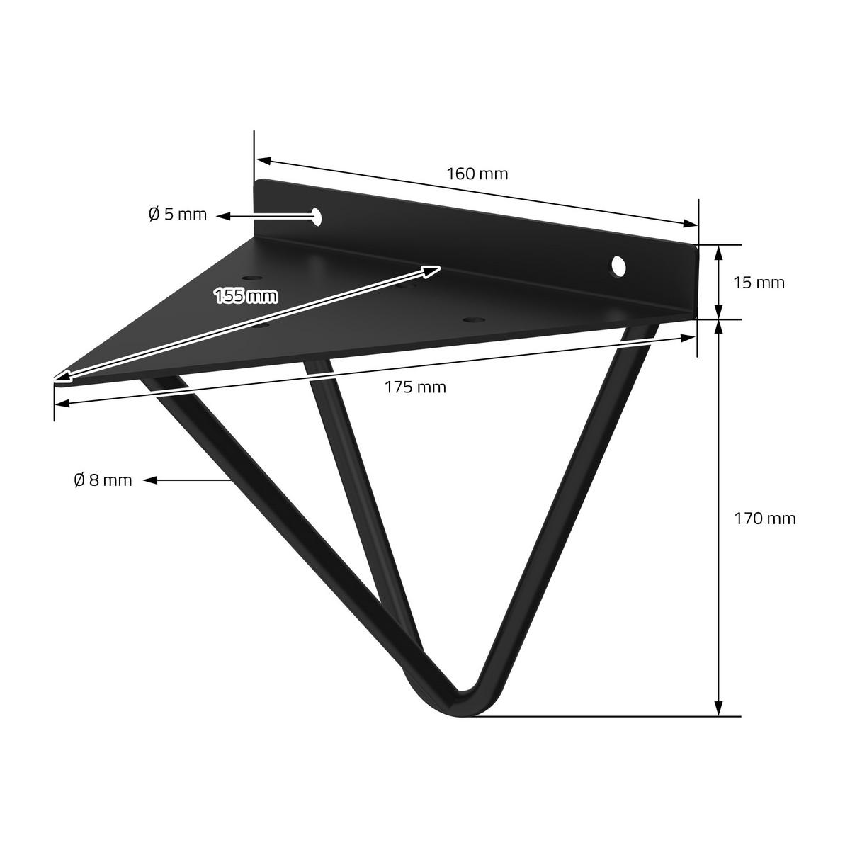 REGALHALTERUNG 2er Set 160mm Schwarz - Schwarz, Metall (15.5/17/16cm) - ML-DESIGN