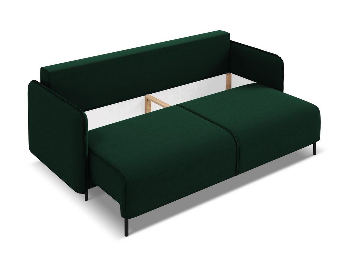 3-SITZER SOFA mit Schlaffunktion Samt Stoff Grün - Dunkelgrün/Schwarz, Holz/Textil (226/90/92cm) - Makamii