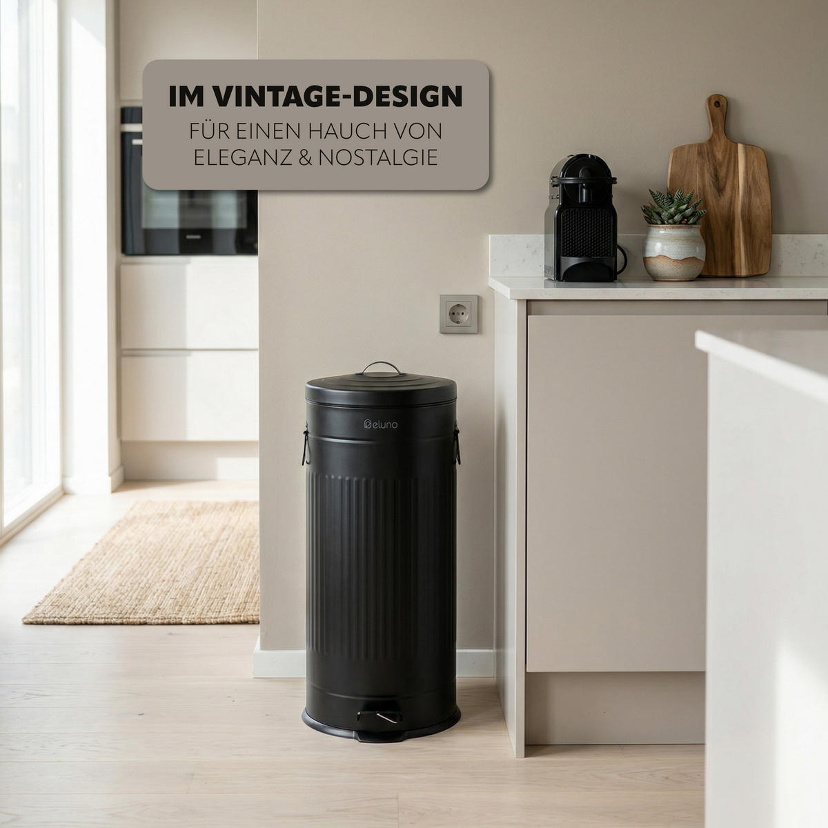ABFALLEIMER Treteimer VINTAGE, 30 Liter, aus Metall, schwarz - Schwarz, Metall (30.5/68.5/36cm) - eluno