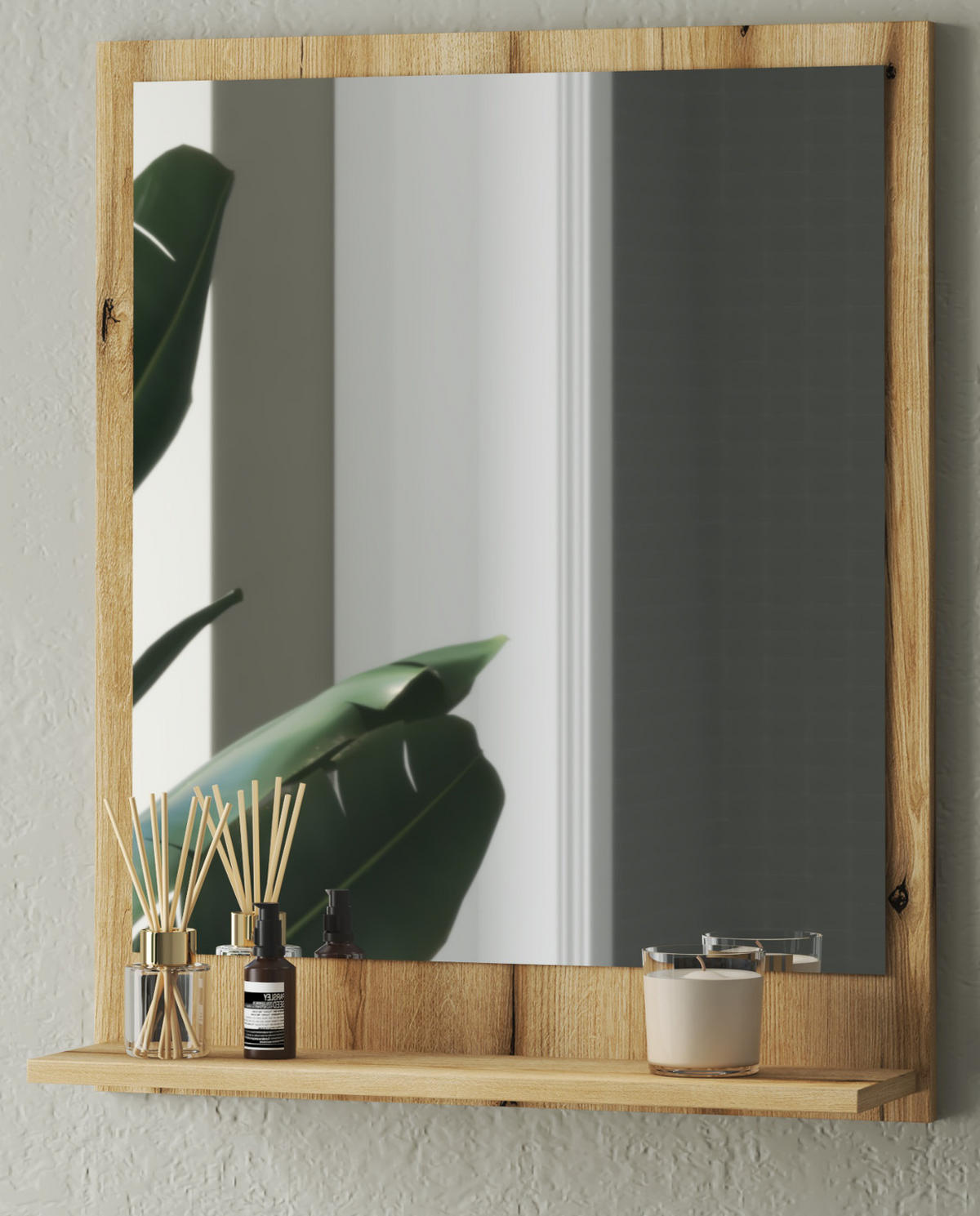 BADSPIEGEL Evoke Eiche, Badspiegel mit Ablage, 60 x 75 cm - Eichefarben, Glas/Holzwerkstoff (60/75/16cm) - Furn.Design