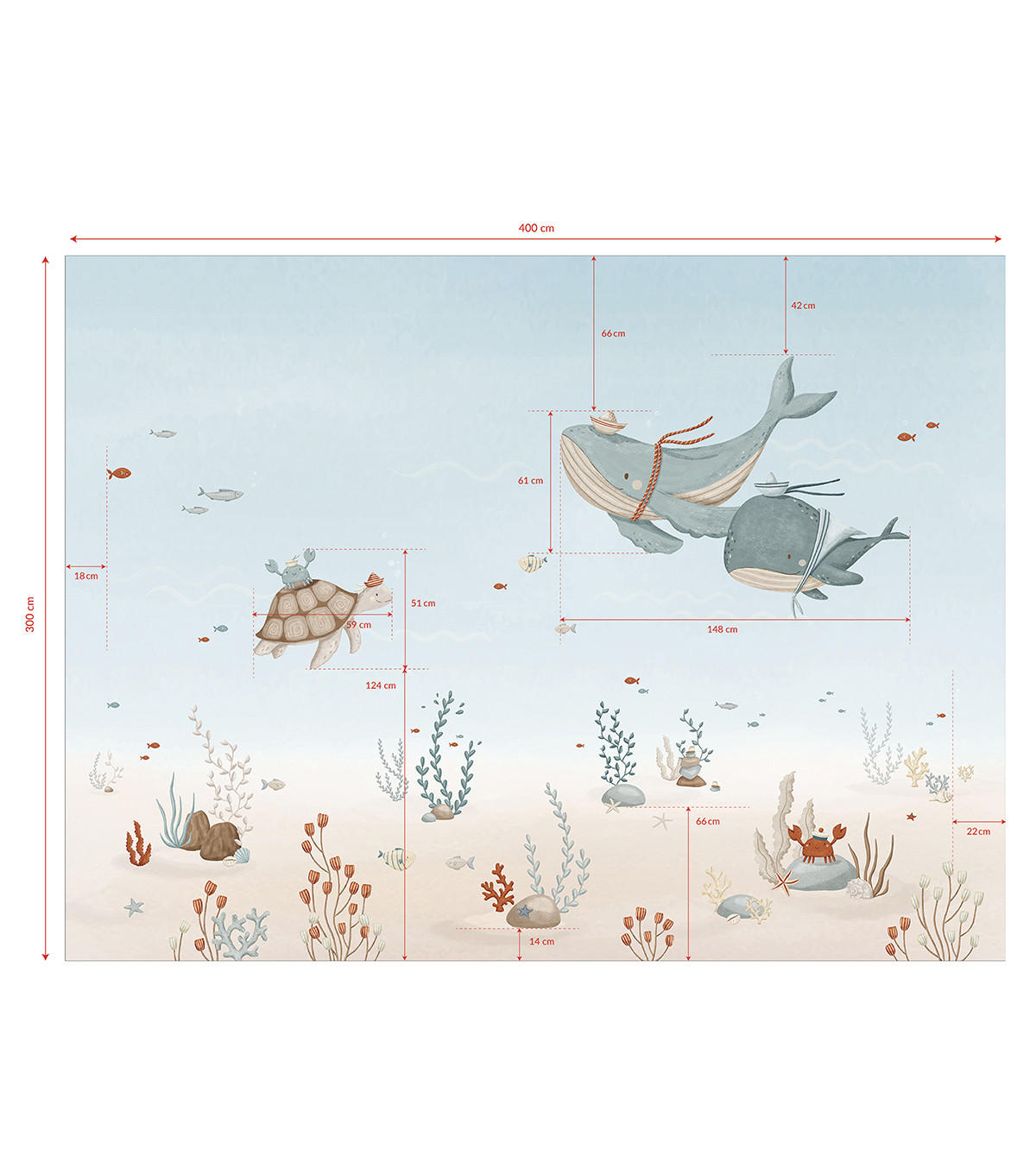 VLIESTAPETE Lotan Unterwassertiere 4 m x 4 m, blau/beige - Blau, Papier (300/400cm) - Lilipinso