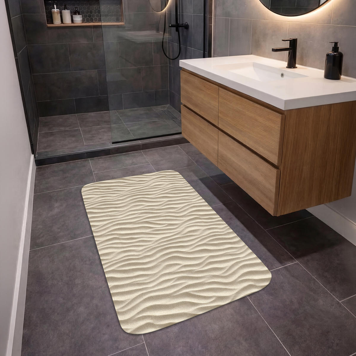 KÚPEĽŇOVÁ PREDLOŽKA Piesok - Vlny - Béžová 60x90 cm - béžová, textil/plast (60/90cm) - OnlyWow