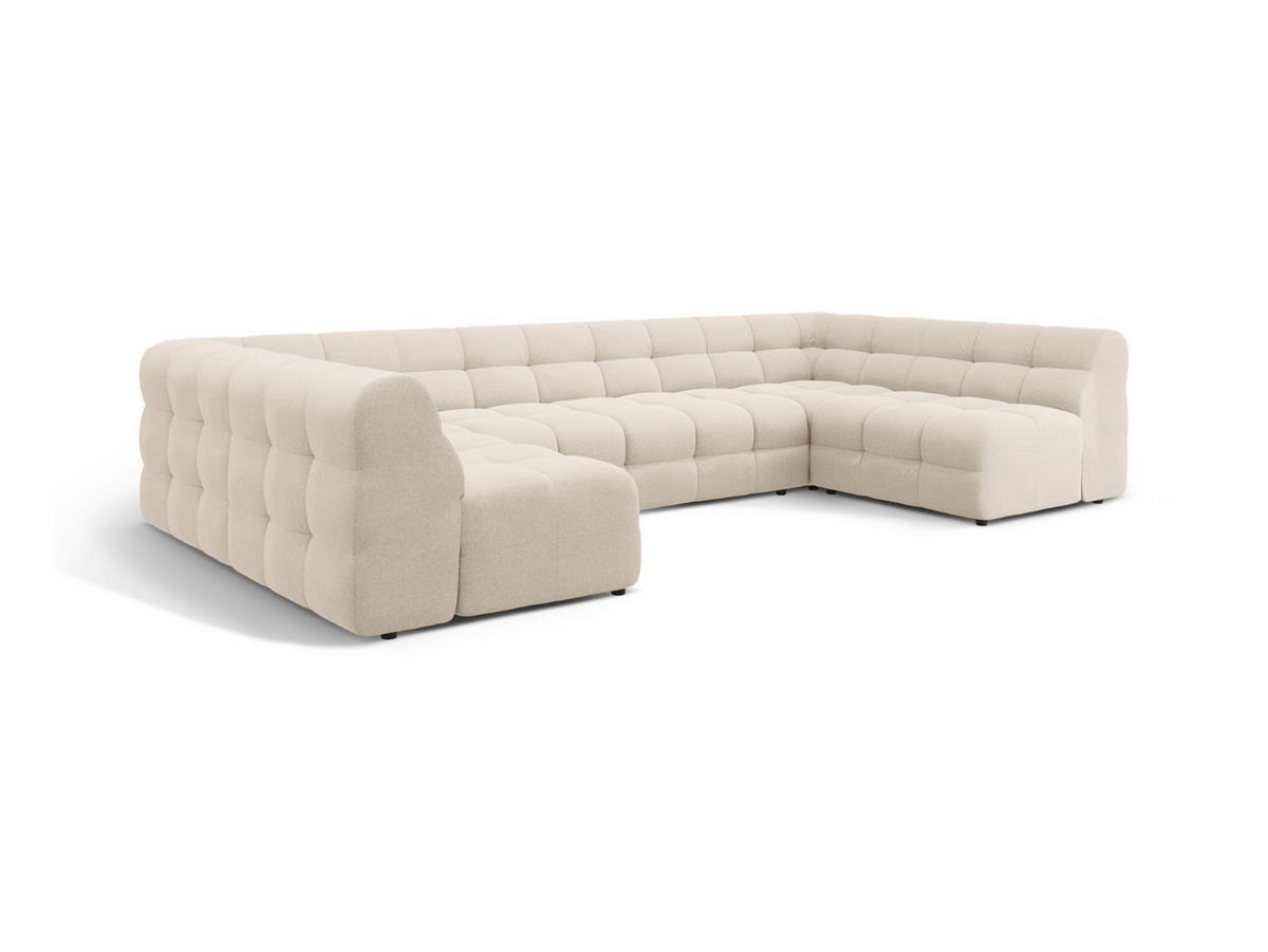 PANORAMASOFA Kendal aus strukturiertem Stoff beige 7 Sitzplätze - Beige, Textil (203/79/372cm) - Micadoni