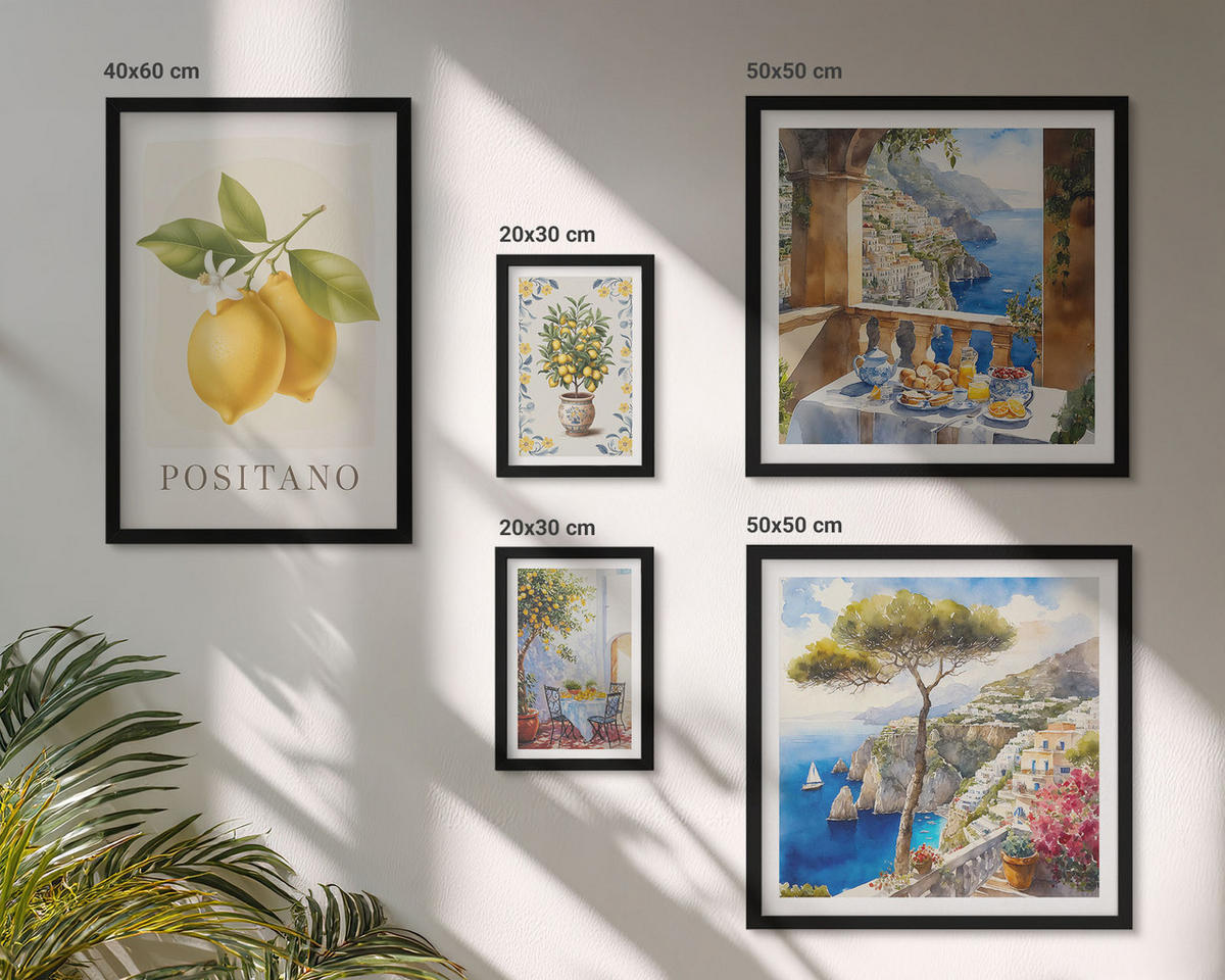 BILDER SET 5er Set - 50x50 cm & 20x30 cm & 40x60 cm Schwarzer Rahmen - Charmante Straßen mit Pflanzen - Schwarz, Kunststoff (40/60cm) - TULUP