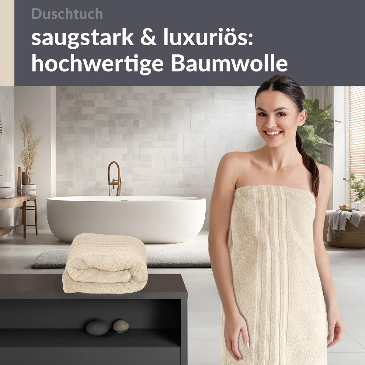 DUSCHTUCH London Natur 2er Set 70x140 - Naturfarben, Textil (70/140cm) - Lashuma