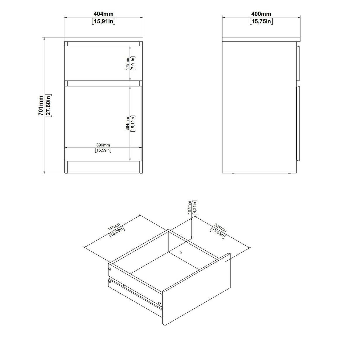 NACHTTISCH Glänzendes Weiß, Eiche 40/40.4/70.1 cm - Weiß, Holzwerkstoff (40.4/70.1/40cm) - DMORA