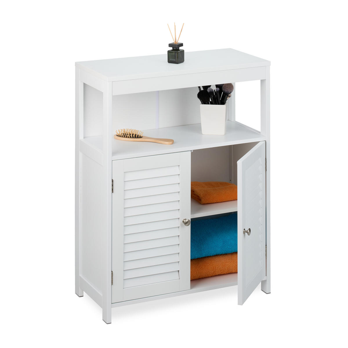 BADSCHRANK - Weiß, Holzwerkstoff/Metall (60/80/29cm) - Relaxdays