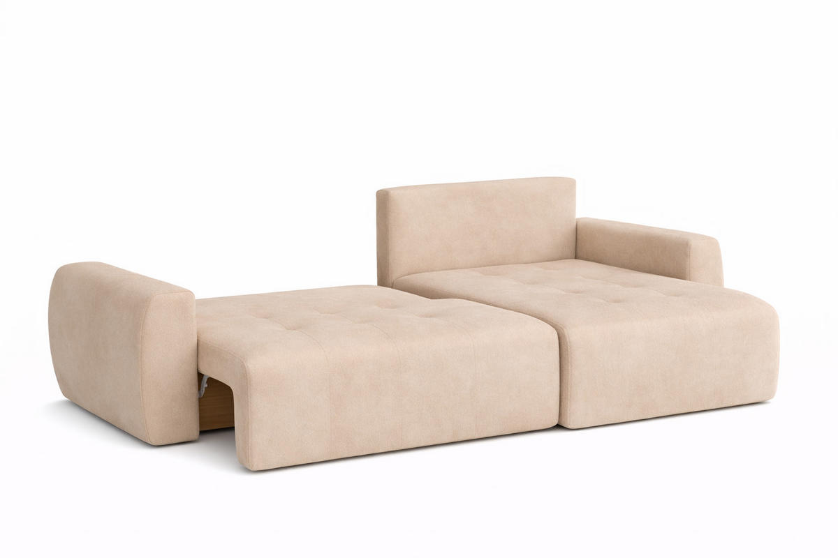 ECKSOFA Mit Schlaffunktion Und Bettkasten L-Form Ivo L, Veloursstoff Salvador, Beige, Rechts - Beige, Holz (250/142cm) - Kaiser Möbel