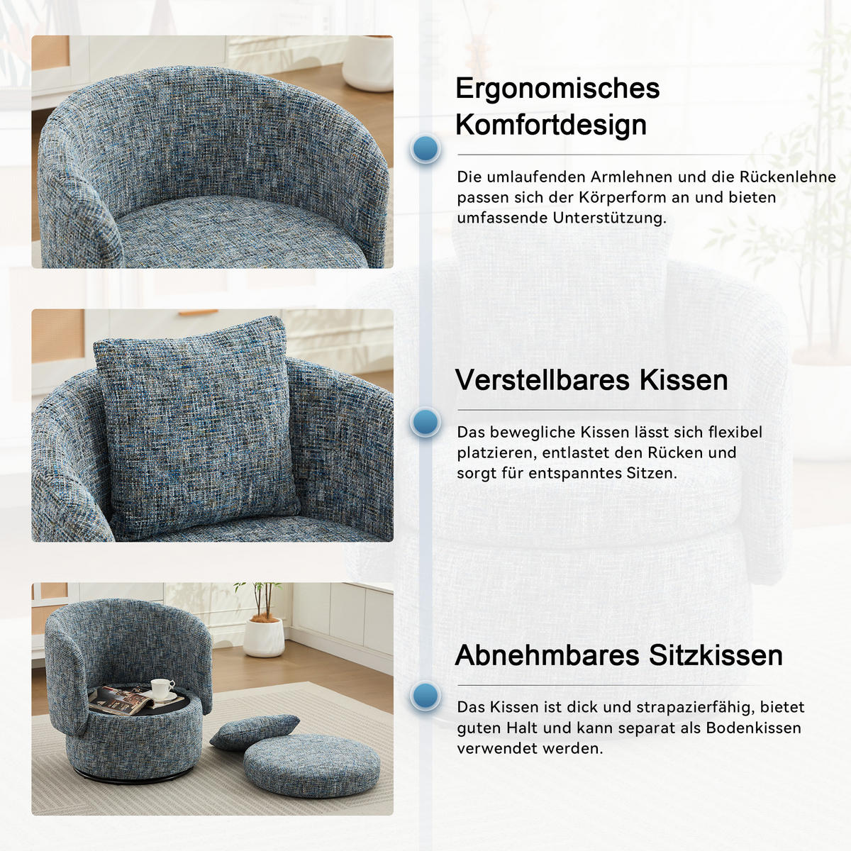 SESSEL Chenille mit verstecktem Stauraum 72/66.5/76 cm Blau - Blau, Textil (66.5/76/72cm) - Redom