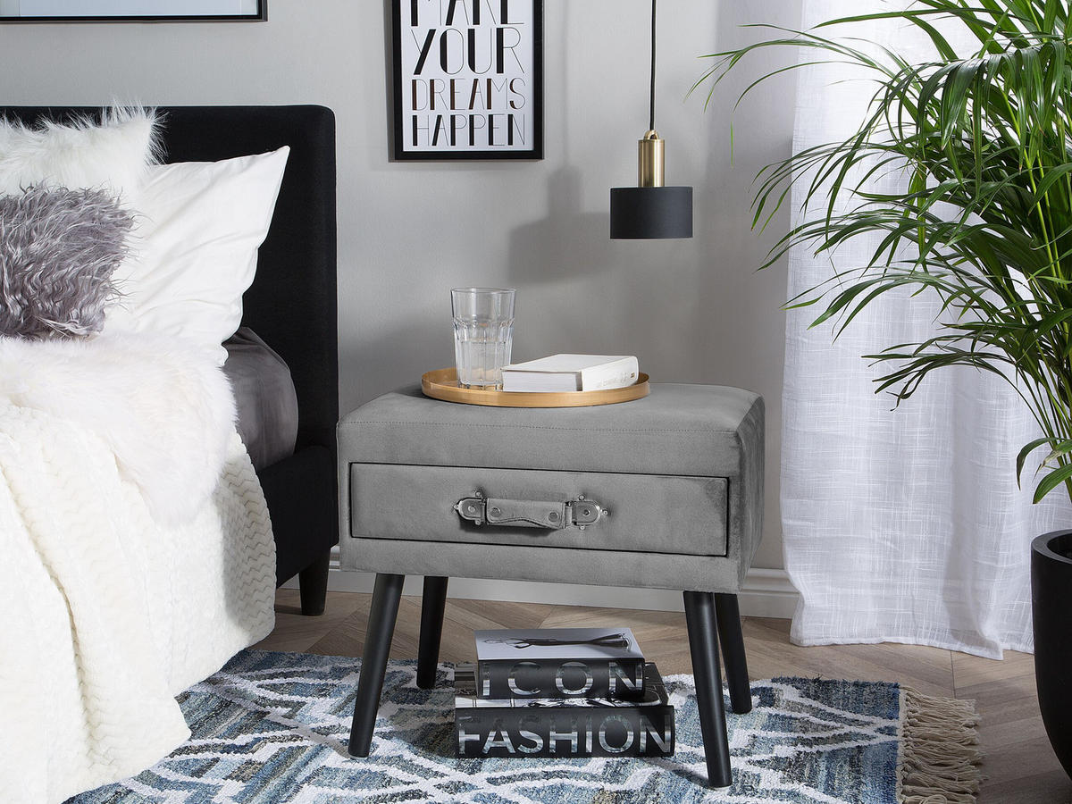 NACHTTISCH grau Samtstoff Eurostar - Schwarz/Grau, Textil (50/46/35cm) - Beliani