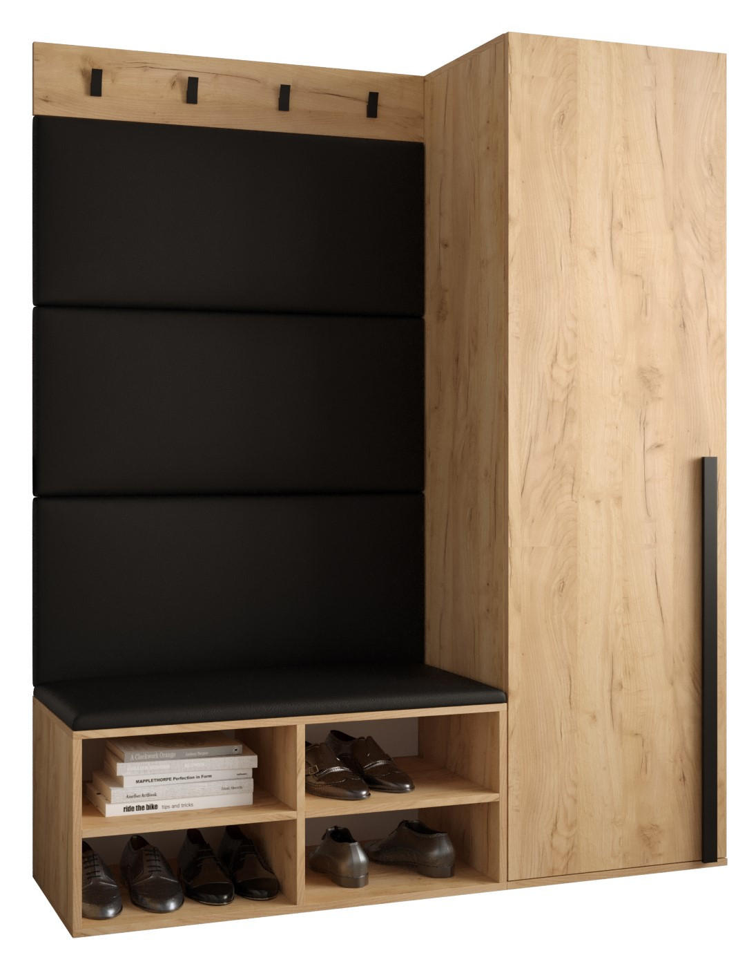 GARDEROBEN-SET 134/184/42 - Eichefarben/Schwarz, Holz/Kunststoff (134/184/42cm) - MÖBEL KRYSPOL