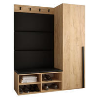 GARDEROBEN-SET 134/184/42 - Eichefarben/Schwarz, Holz/Kunststoff (134/184/42cm) - MÖBEL KRYSPOL