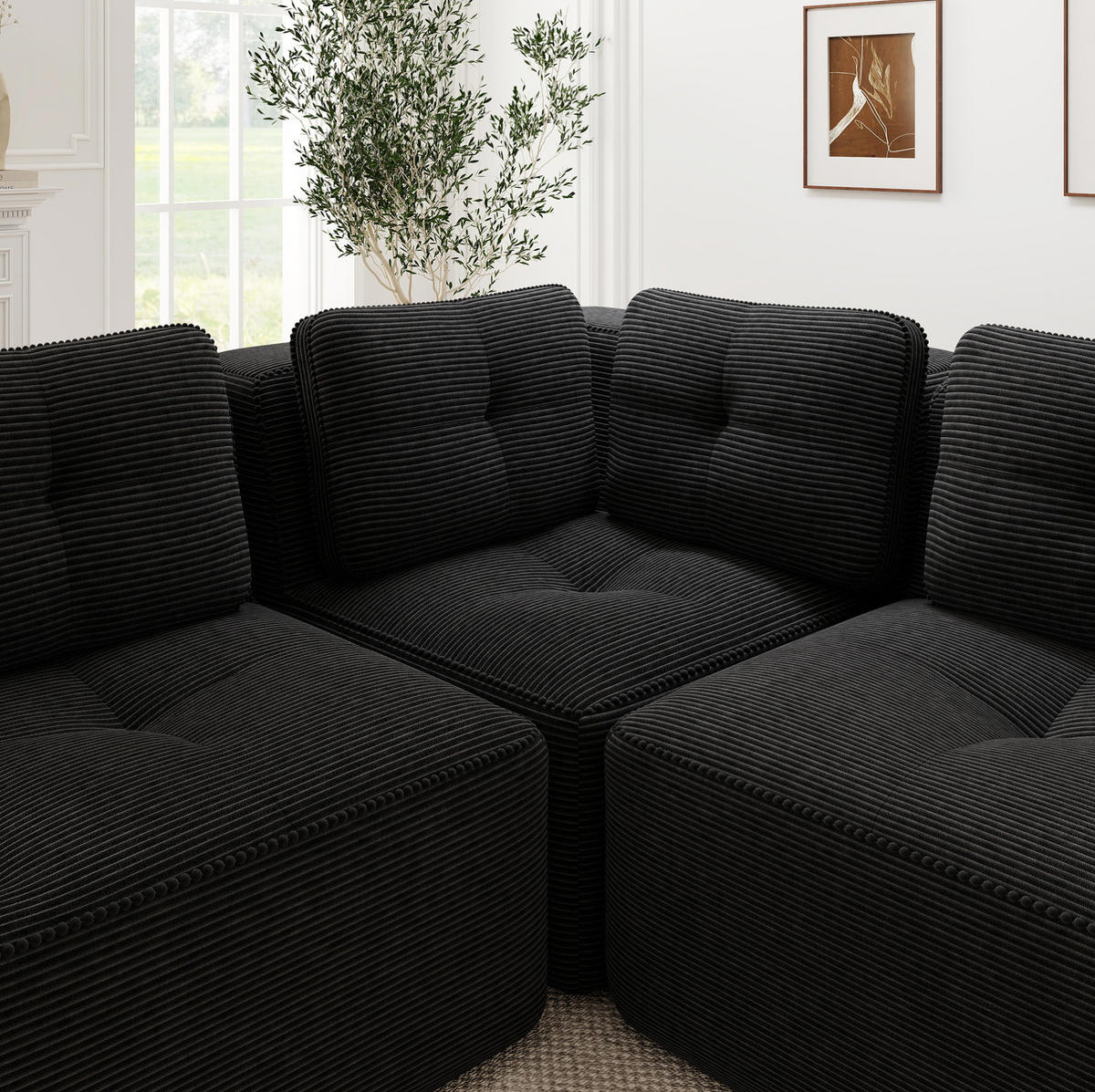 ECKSOFA modular Cord Black - Schwarz, Kunststoff (177/297cm) - Meubliv
