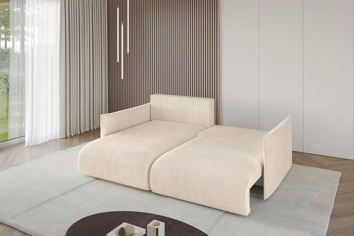 ECKSOFA mit Schlaffunktion und Bettkasten ONESK-L 208x165x40 Beige Cord - Beige, Holzwerkstoff/Kunststoff (208/165cm) - ALTDECOR