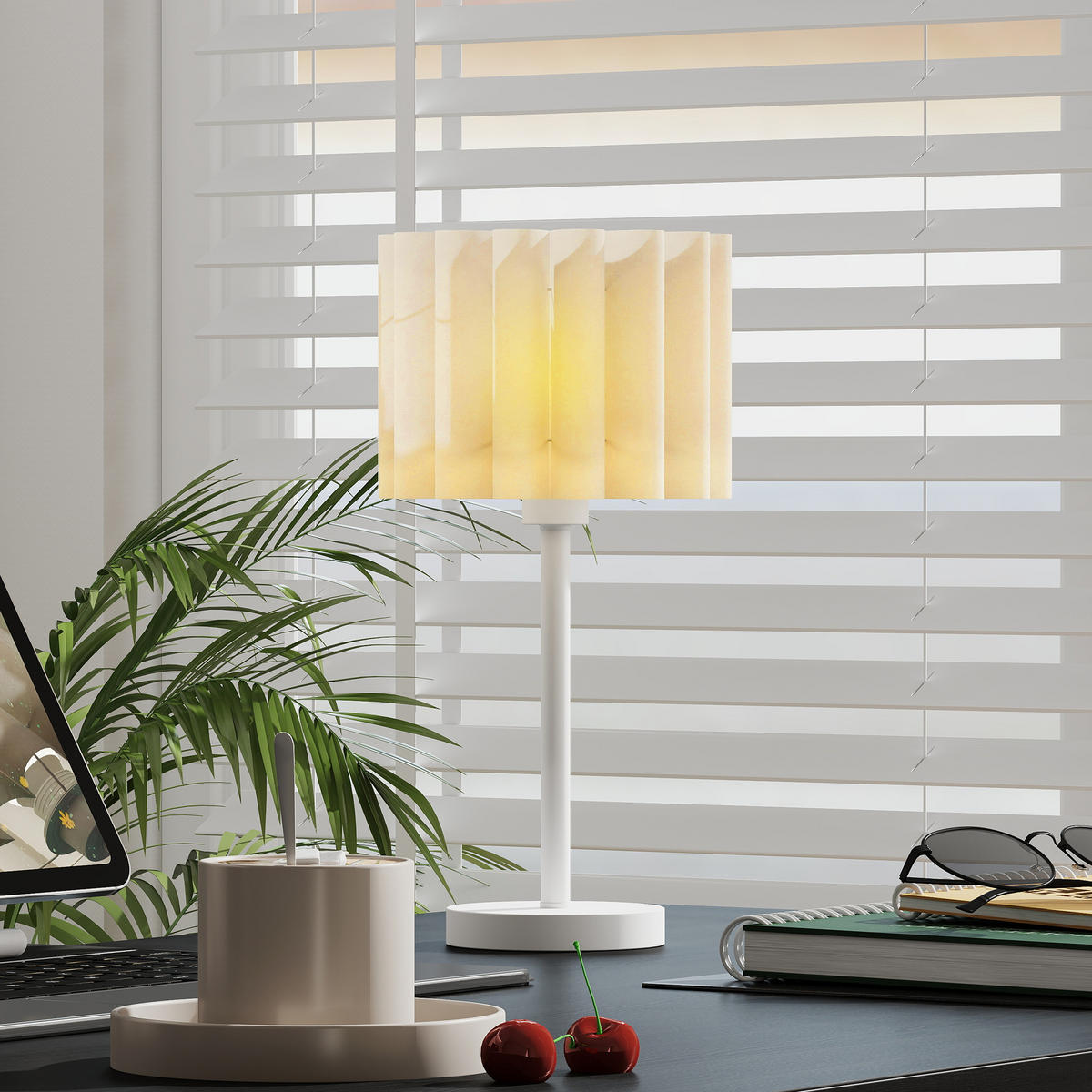 TISCHLAMPE mit Wellen-Lampenschirm exkl. Glühbirne 25 cm - Weiß, Kunststoff (25/25/48.5cm) - HOMCOM