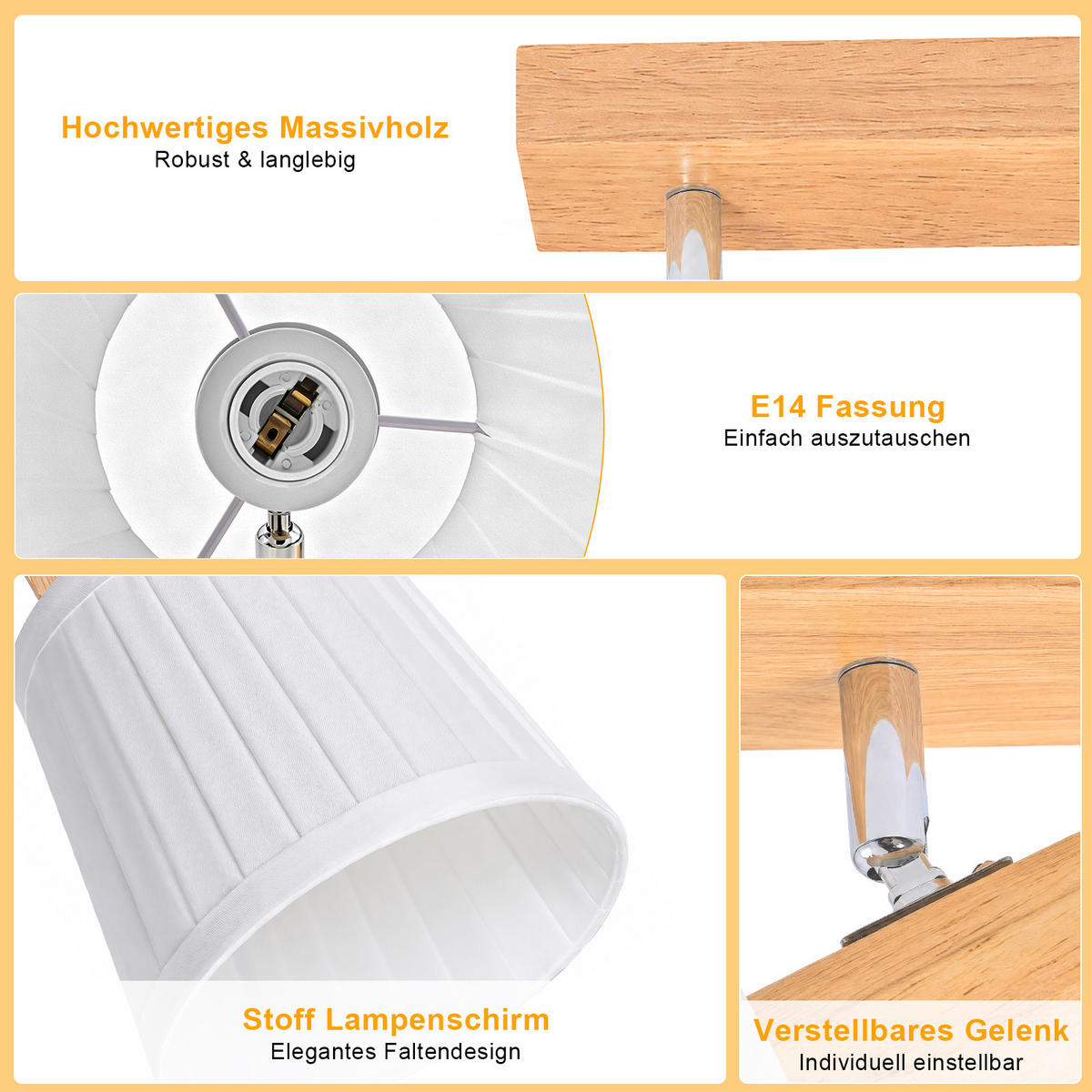 DECKENSTRAHLER Wylveth 42/13/19 cm - Weiß/Braun, Holz/Textil (42/13/19cm) - ZMH