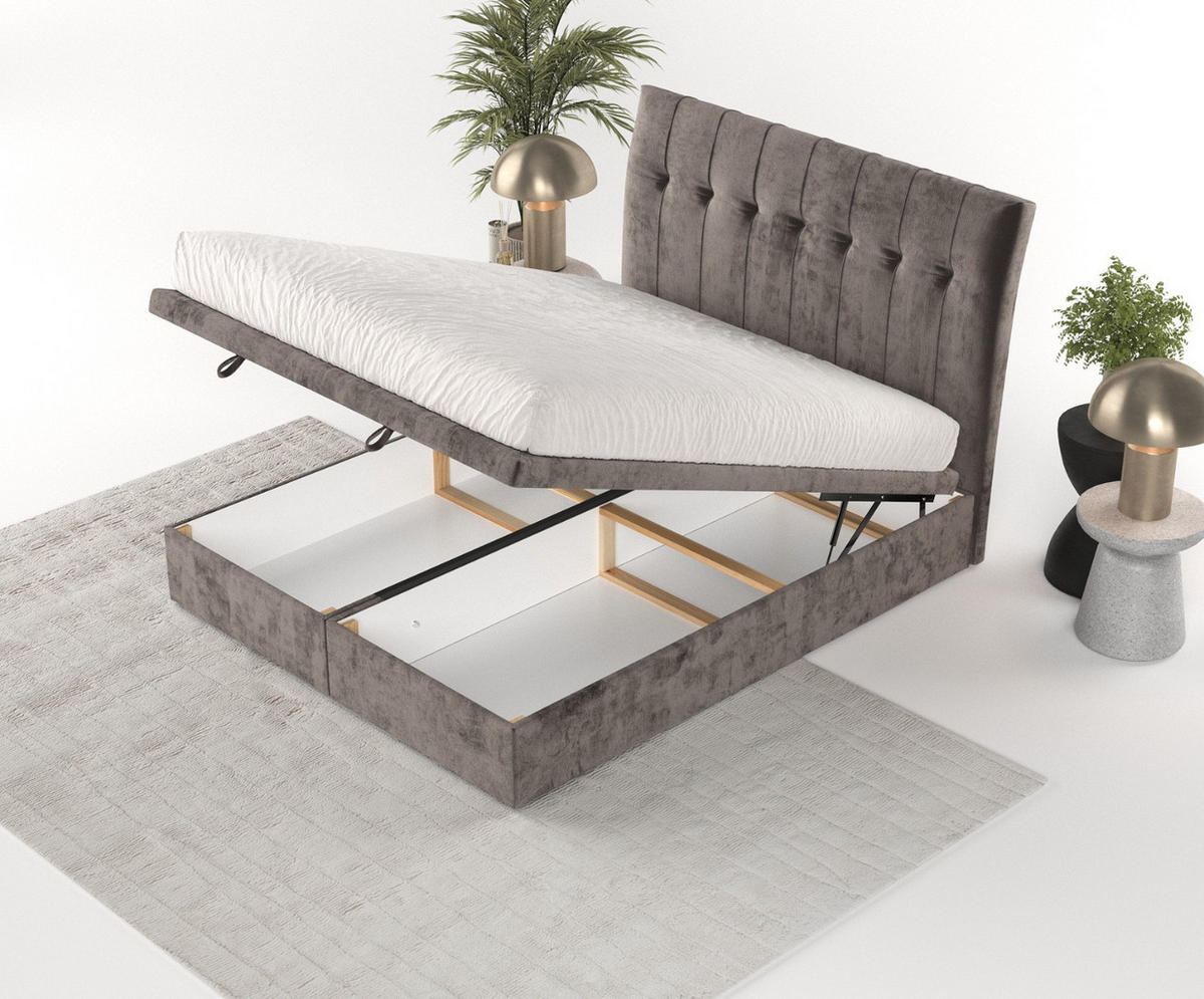 POLSTERBETT Kelsea mit Stauraum 140/200 cm Braun im Lotta Stoff - Schwarz/Braun, Holz/Holzwerkstoff (140/200cm) - AltaBeds