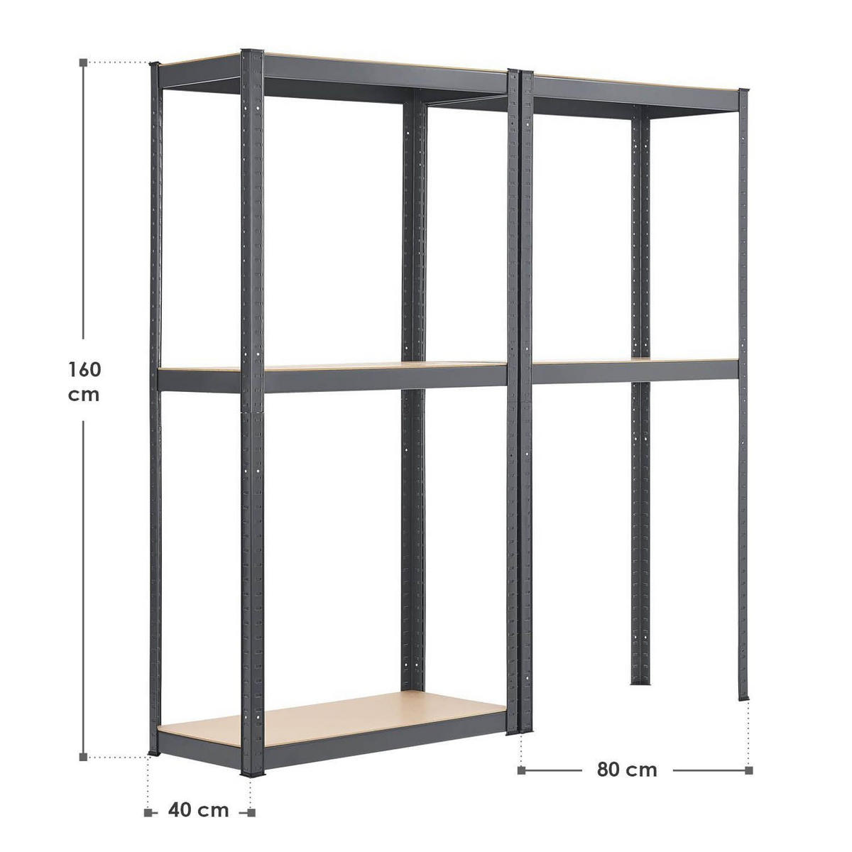 LAGERREGAL Easy grau 160x80x40 cm (2er-Set) - Grau, Metall (80/160/40cm) - Juskys