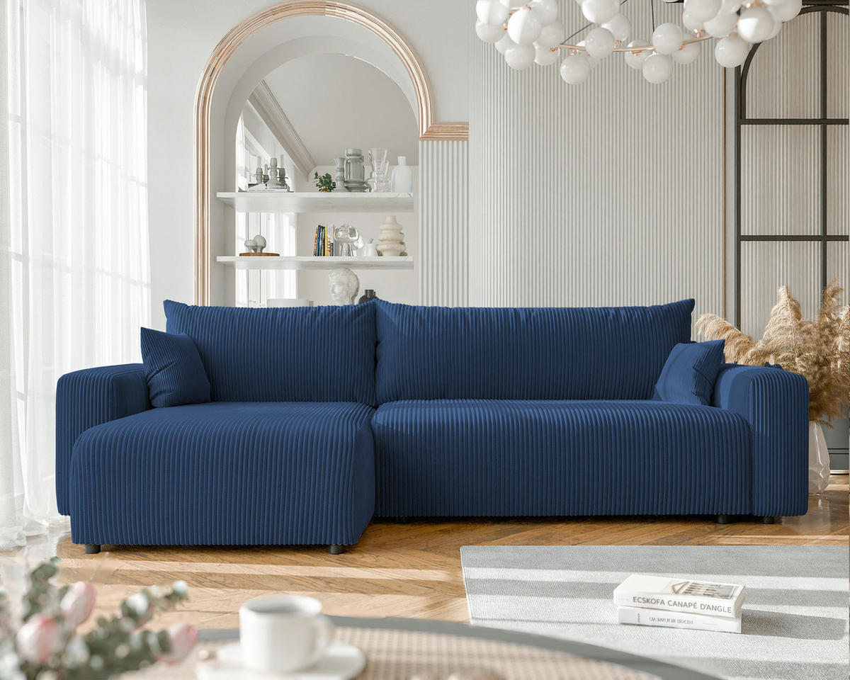 ECKSOFA mit Schlaffunktion und Bettkasten, Blau - Blau, Holzwerkstoff/Textil (145/278cm) - Idohome