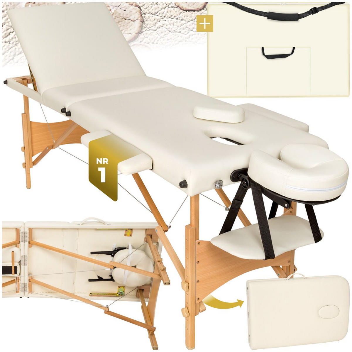 MASSAGELIEGE 3 Zonen Daniel, 210 x 95 x 84 cm, beige - Beige, Holz (60/62/185cm) - tectake