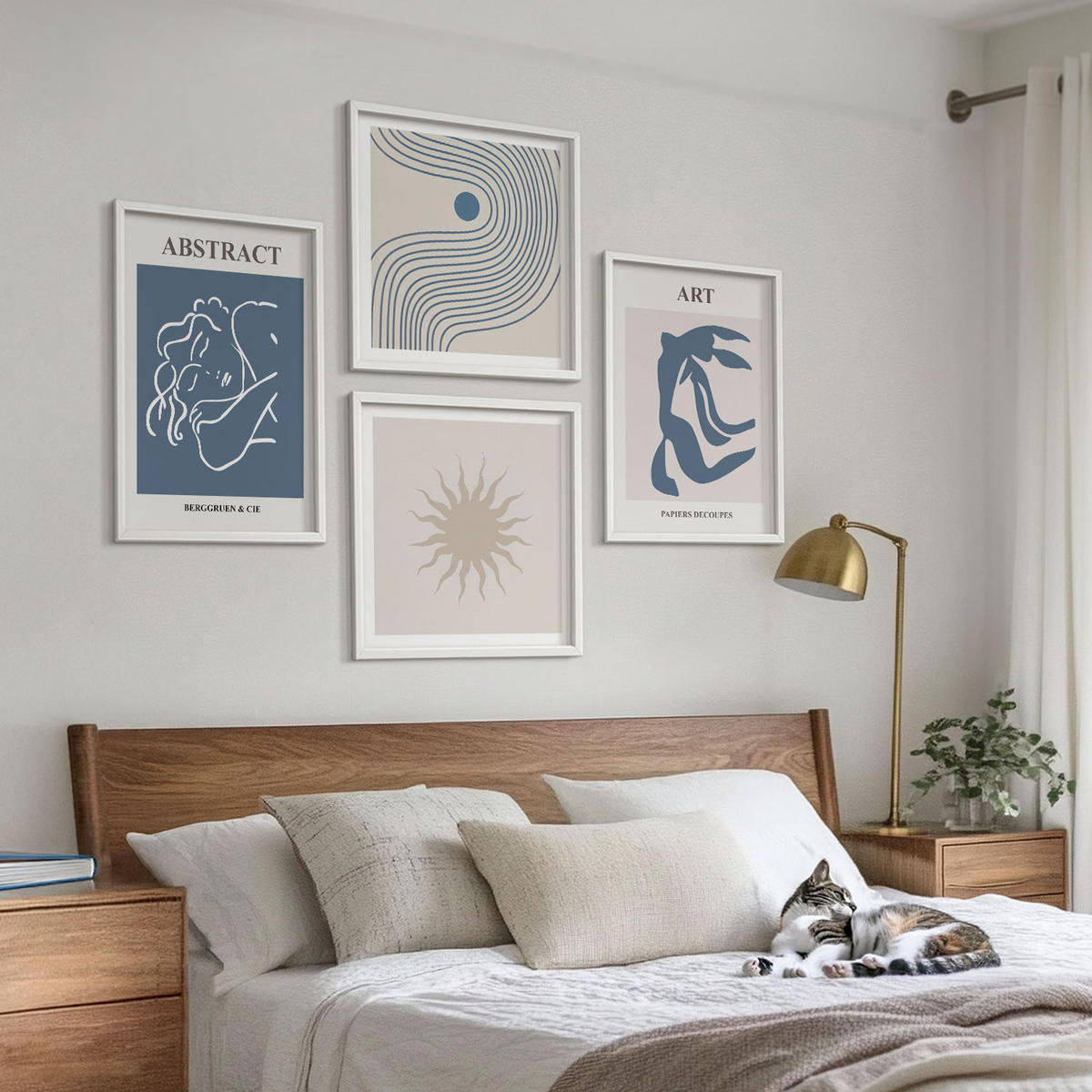 WANDBILDER 4er-Set - 50x50 cm & 40x60 cm Weißer Rahmen - Matisses stilvolle abstrakte Muster - Weiß, Kunststoff (50/50cm) - ArtPrintCave