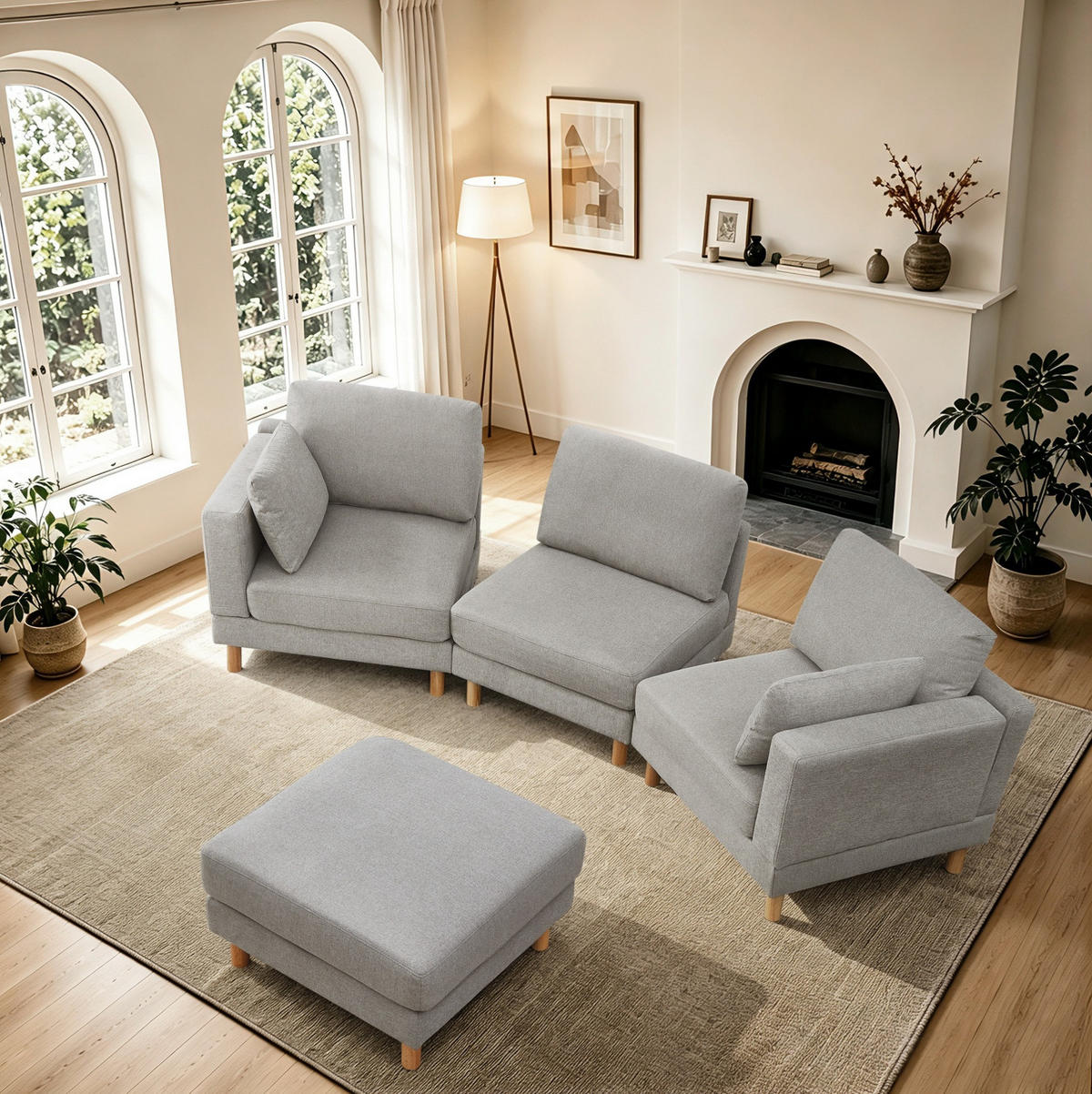 ECKSOFA L-förmiges 235/152/78 cm 3-Sitzer mit Hocker, Polyester-Bezug, Hellgrau - Hellgrau, Textil (152/253cm) - Redom