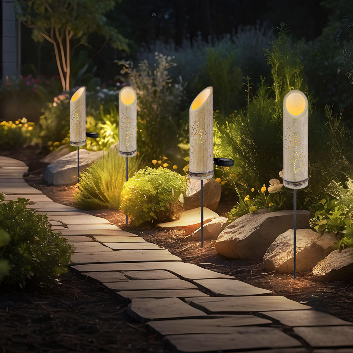 LED AUSSENLEUCHTE Bambus Braun - Braun, Holz (12/12/79.5cm) - Globo Lighting