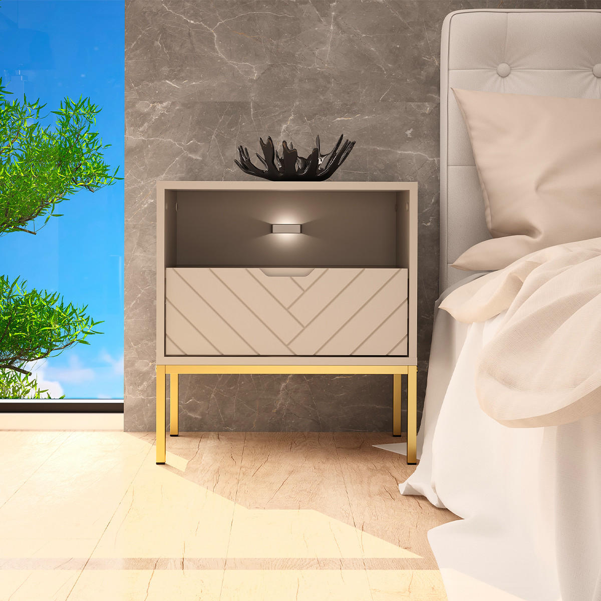 NOČNÍ STOLEK Daria Kašmír - béžová, kompozitní dřevo (53/77/39cm) - Petits-meubles