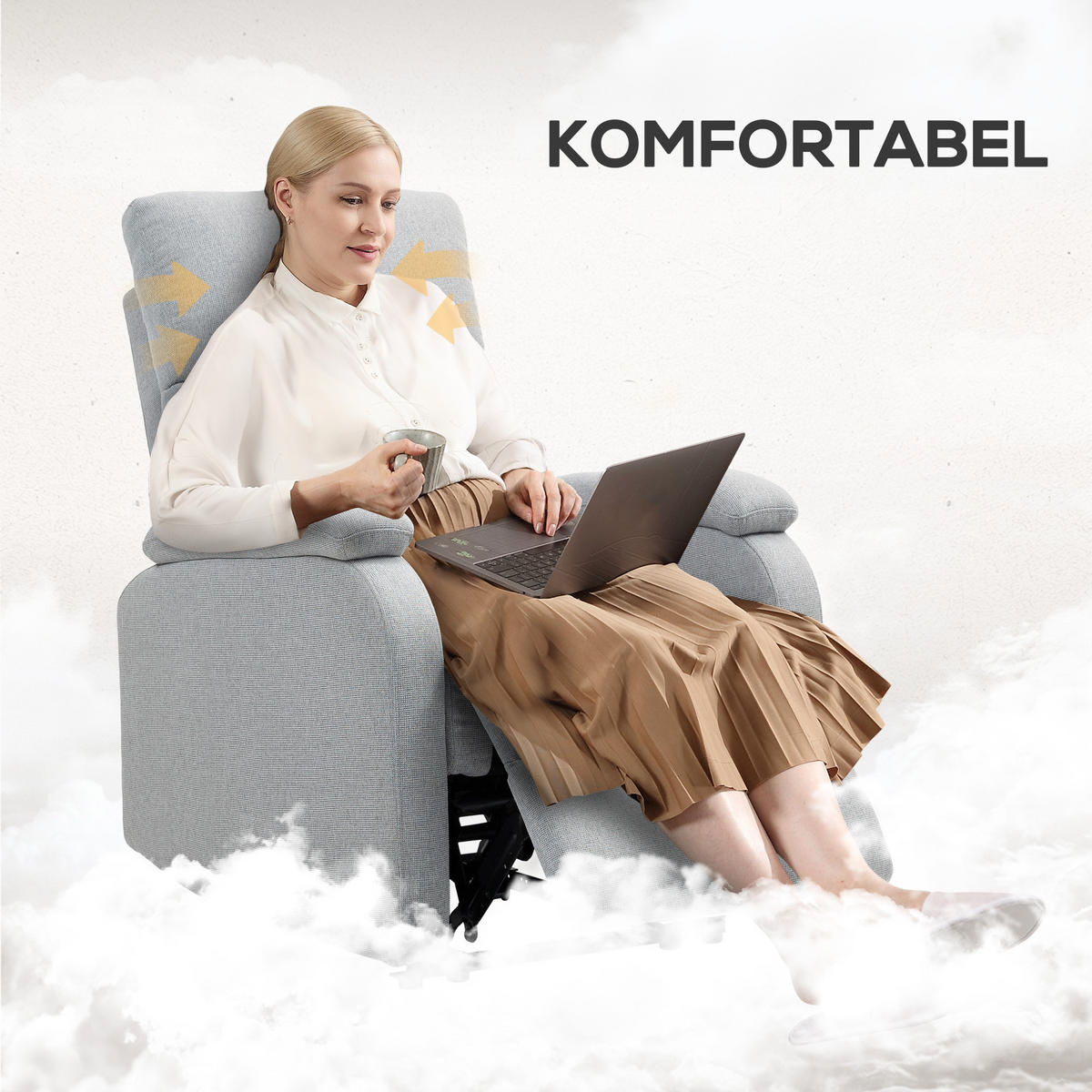 RELAXSESSEL, mit Liegefunktion, bis 150 kg belastbar, Grau - Grau, Metall (91.5/103/69cm) - HOMCOM