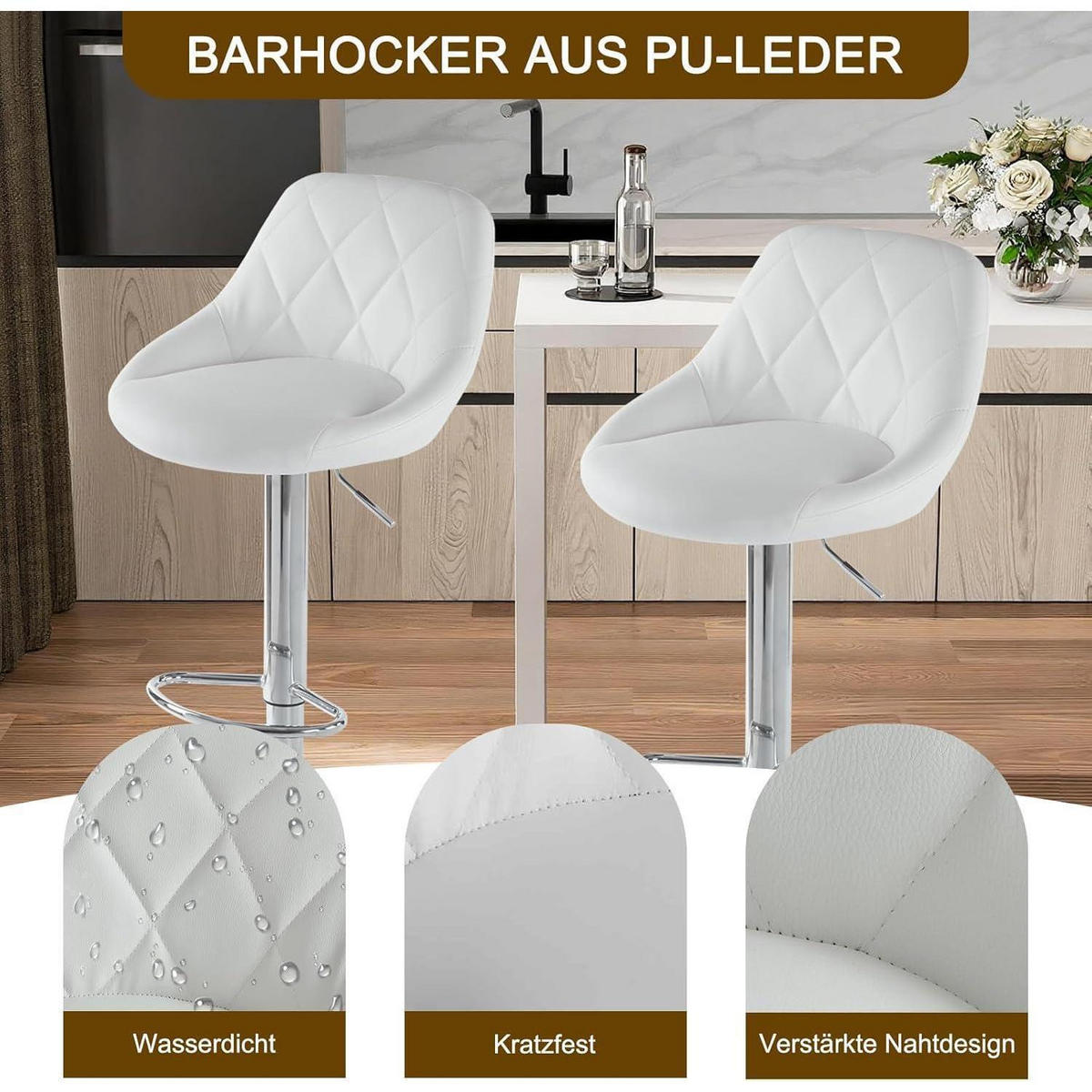 BARHOCKER 2er Set höhenverstellbar Weiß - Weiß, Kunststoff (40/83/40cm)
