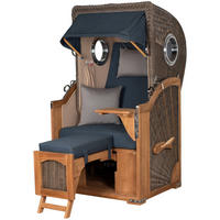 STRANDKORB Komplettset: Ammersee Single Teak Bullauge - PE grau - Modell 593 - Grau, Holz/Kunststoff (96/165/80cm) - bene living