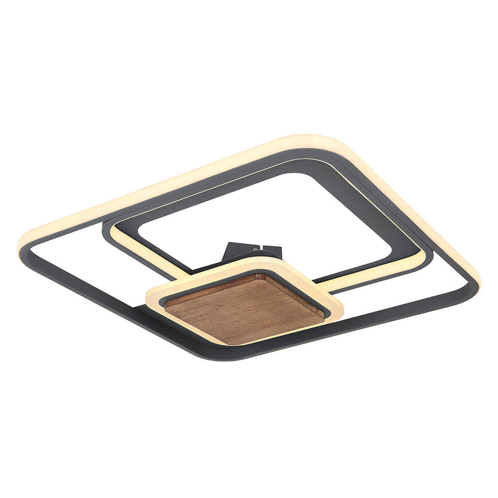 LED DECKENLEUCHTE Holz Dunkelbraun Grau - Grau, Holz (50/50/8cm) - Globo Lighting