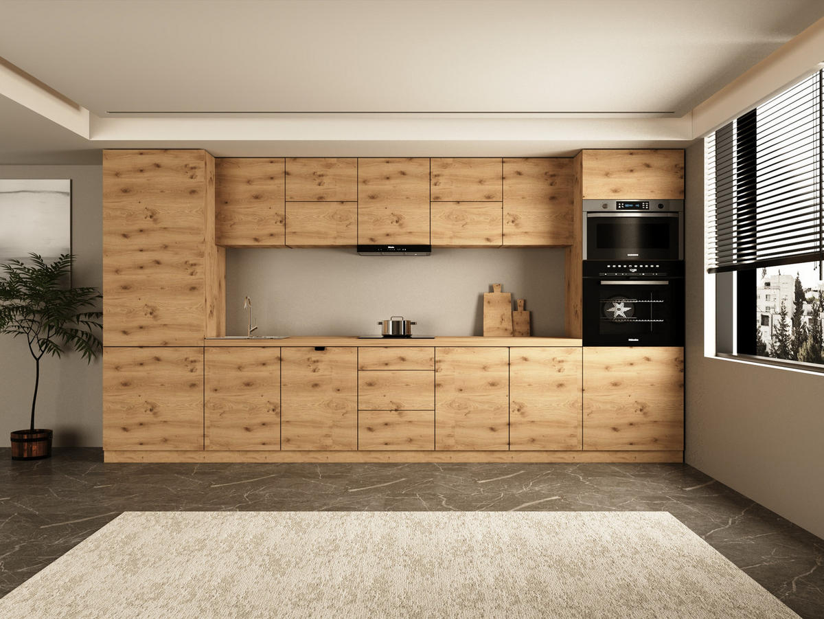 KÜCHENZEILE 420 cm - Langen KL12-M420 - in Artisan Eiche - Eiche Artisan, Holz (420/212/58cm)