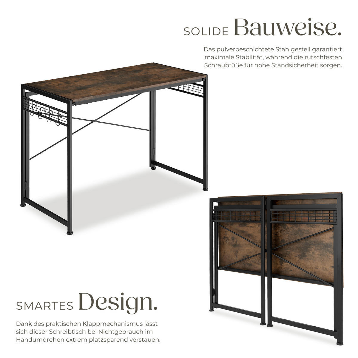 SCHREIBTISCH Paterson,102 x 51 x 77 cm,Industrial Holz dunkel, rustikal - Rostfarben, Holzwerkstoff (102/51/77cm) - tectake