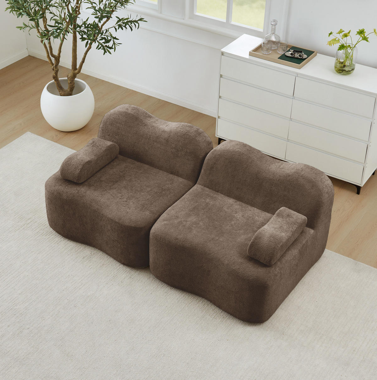 MODULÁRNÍ pohovka hnědá z sametu s vlnitým tvarem a hlubokým sedákem - hnědá, textil (98/70/192cm) - OKWISH
