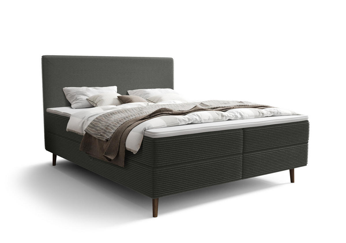 BOXBETT NARA mit Matratze H3, Bonell und Topper 180x200 POSO 115 - Dunkelgrau, Textil (180/200cm) - Bedante