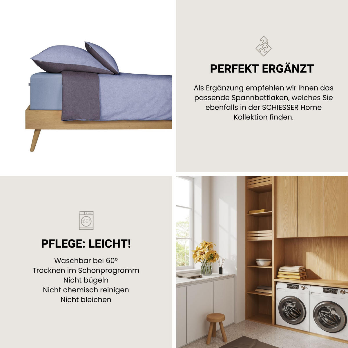 BETTWÄSCHESET Doubleface - Renforcé - 2-teilig - 155 x 220 cm - Blau - Blau, Textil (155/220cm) - SCHIESSER