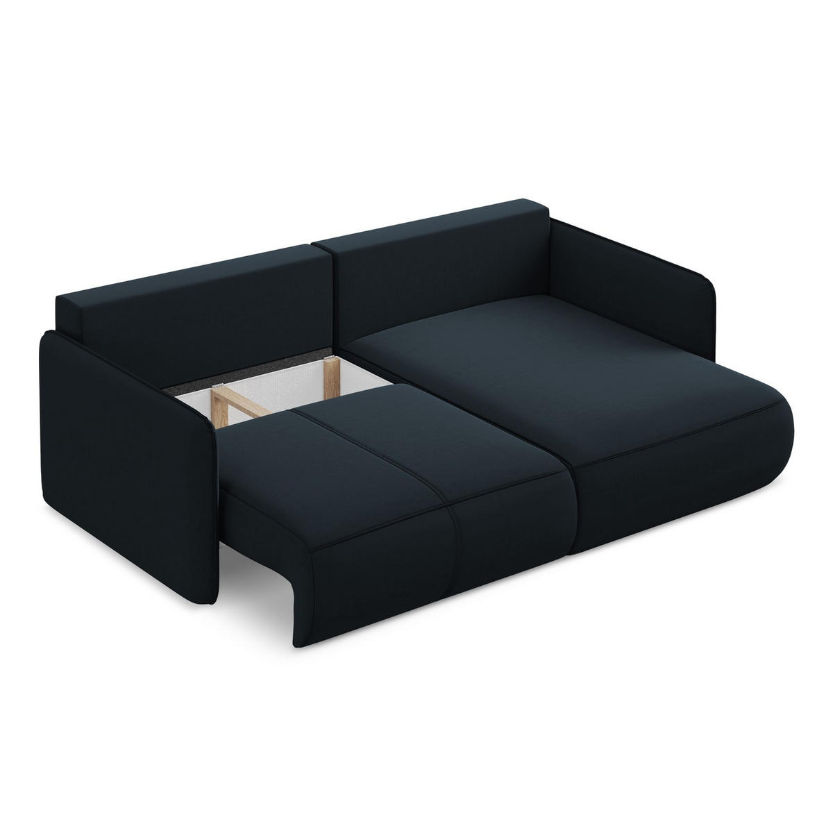 ECKSOFA mit Schlaffunktion Samt Stoff Blau - Blau/Schwarz, Kunststoff/Textil (207/148cm) - LaMiaSofa