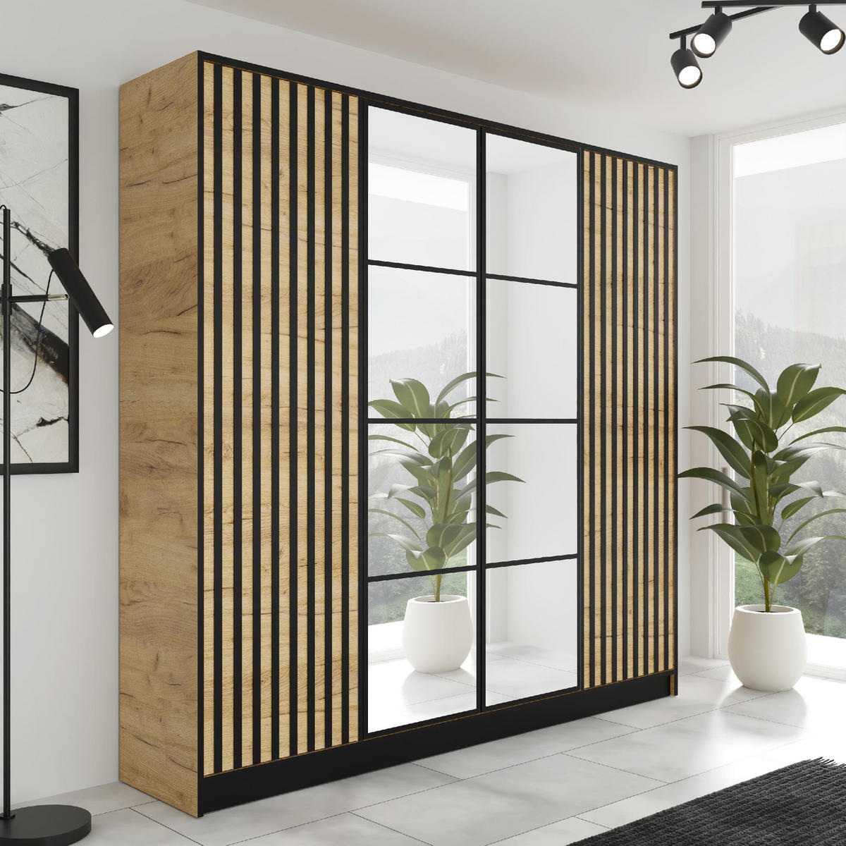 KLEIDERSCHRANK EDEN 4-Türen v3 - 206,4x205x39 cm - Craft Eiche - Honigeiche, Holzwerkstoff (206.4/205/39cm) - Kier Furniture