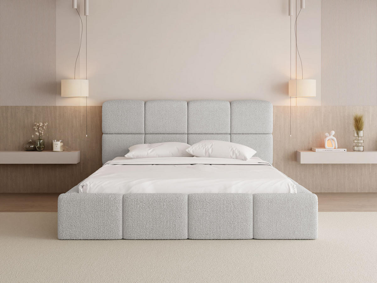 POLSTERBETT Tivio mit Bettkasten, Grau Boucle 200x200 cm - Birkefarben/Hellgrau, Holz/Holzwerkstoff (200/200cm) - WFL GROUP