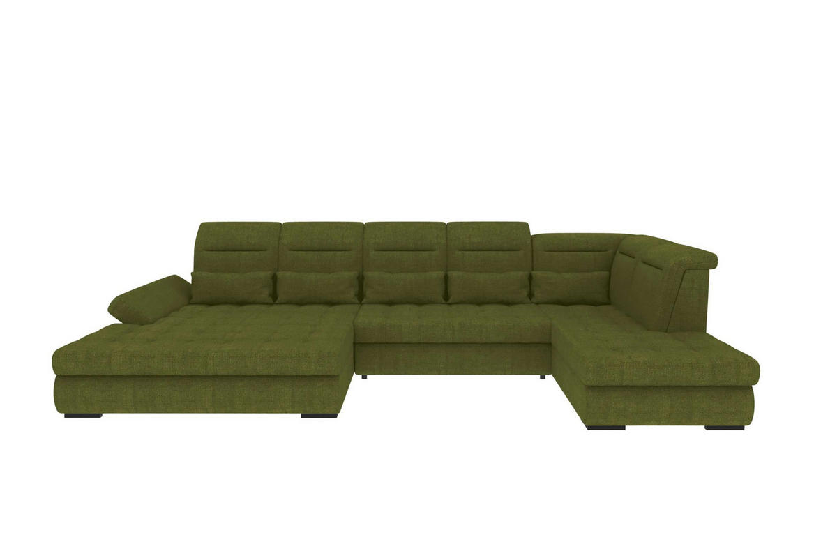 WOHNLANDSCHAFT Toscana Strukturstoff inkl. Schlaffunktion - Grün, Textil (208/87/358cm) - 99rooms
