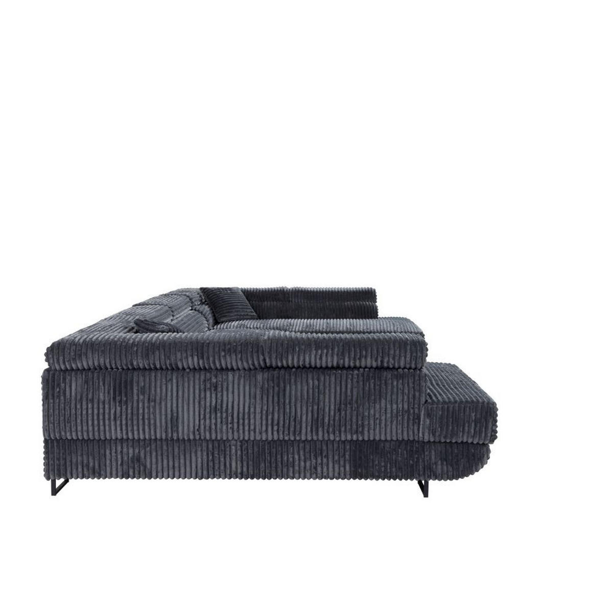 WOHNLANDSCHAFT Luis U mit Schlaffunktion und Bettkasten, 340 cm, Dunkelgrau - Dunkelgrau/Grau, Textil/Metall (340/88/205cm) - AN-Moebel 4u