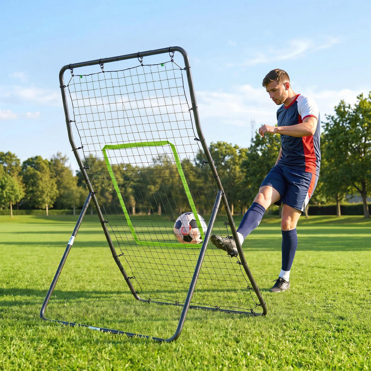 REBOUNDER Kickback Tor Rückprallwand Trainingsnetz Stahl 75x126cm - Schwarz, Metall (80/90cm) - HOMCOM