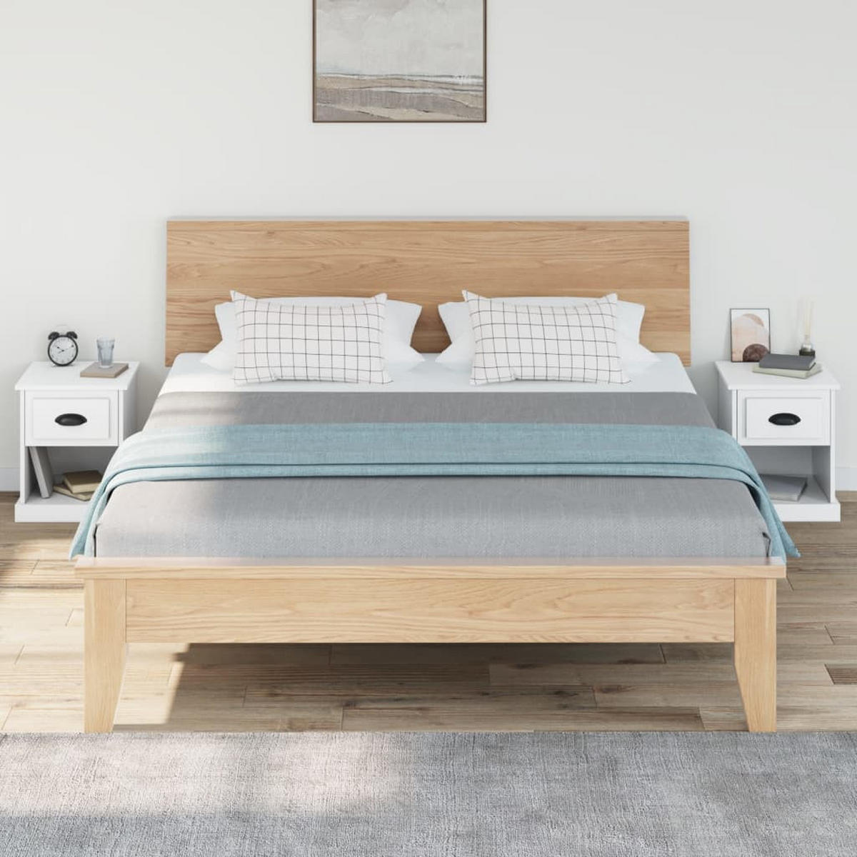 NACHTTISCH 2-teilig mit 1 Schublade, 1 Fach 39/39/47,5 cm aus Holzwerkstoff in Weiß - Schwarz/Weiß, Holz (39/47.5/39cm) - vidaXL