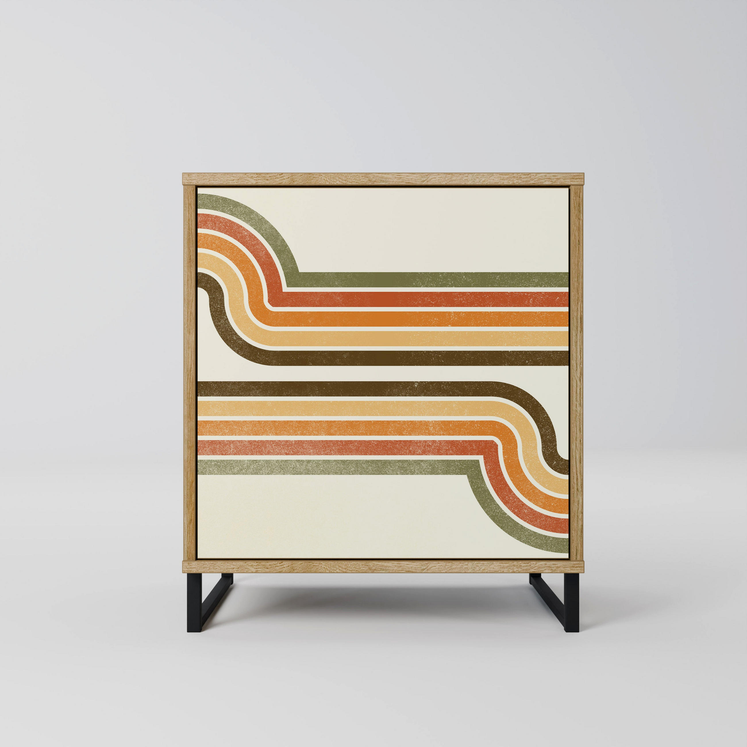 SIDEBOARD EXCEPTIONAL STREAM, Eichefarben, 57,5x42x67,5 cm, Schwarze Metall-Rahmenfüße - Eichefarben/Multicolor, Holzwerkstoff/Metall (57.5/67.5/42cm) - SpaceRebels