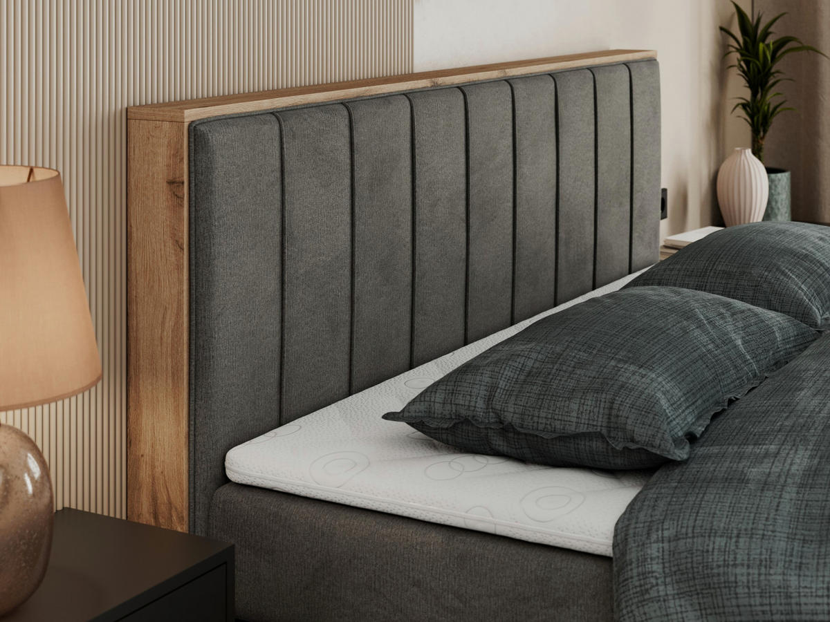 BOXSPRINGBETT BELLISSIMO KING 180/200 Dunkelgrau Velvet - H3 - Dunkelgrau, Holz/Textil (180/200cm) - MKS