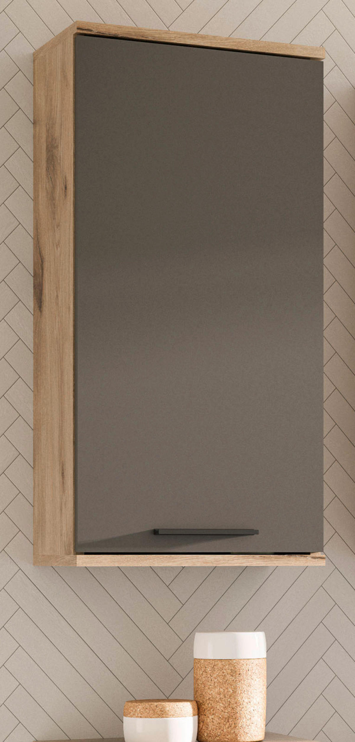 HÄNGESCHRANK Eiche grau 37 x 77 cm, Badschrank mit Soft-Close, Badezimmermöbel - Eichefarben/Schwarz, Holzwerkstoff/Kunststoff (37/77/24cm) - Inn.Furn
