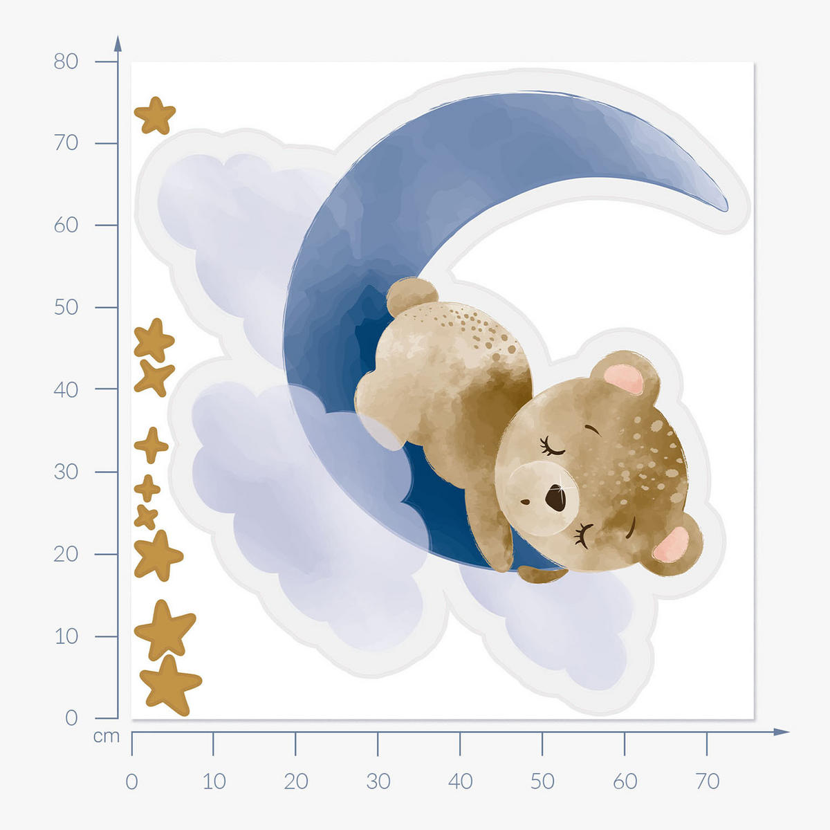 WANDAUFKLEBER 80x76cm - Teddybär auf dem Mond - Multicolor, Kunststoff (80/76/0.1cm) - Wallfluent