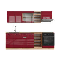 KÜCHENZEILE R-Line Bordeaux Hochglanz/Goldkraft Eiche 240 cm, AP Eiche - Bordeaux/Eiche Wotan, Holzwerkstoff (240/81.6/60cm) - Vicco